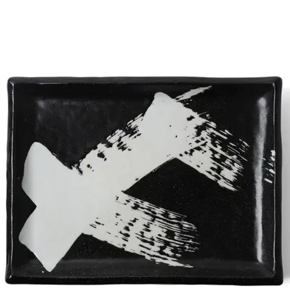 Black & White Brush Rectangle Platter