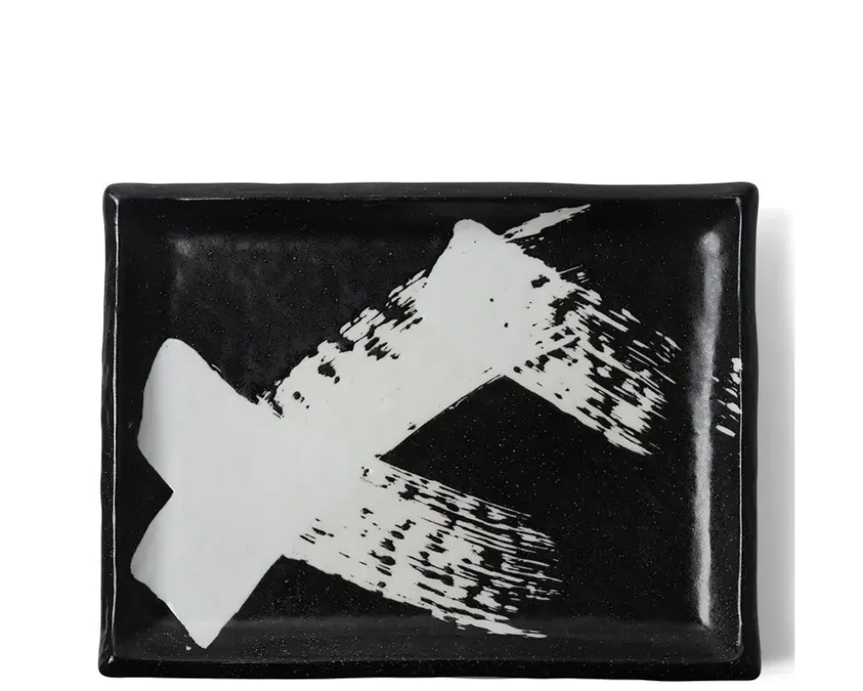 Black & White Brush Rectangle Platter