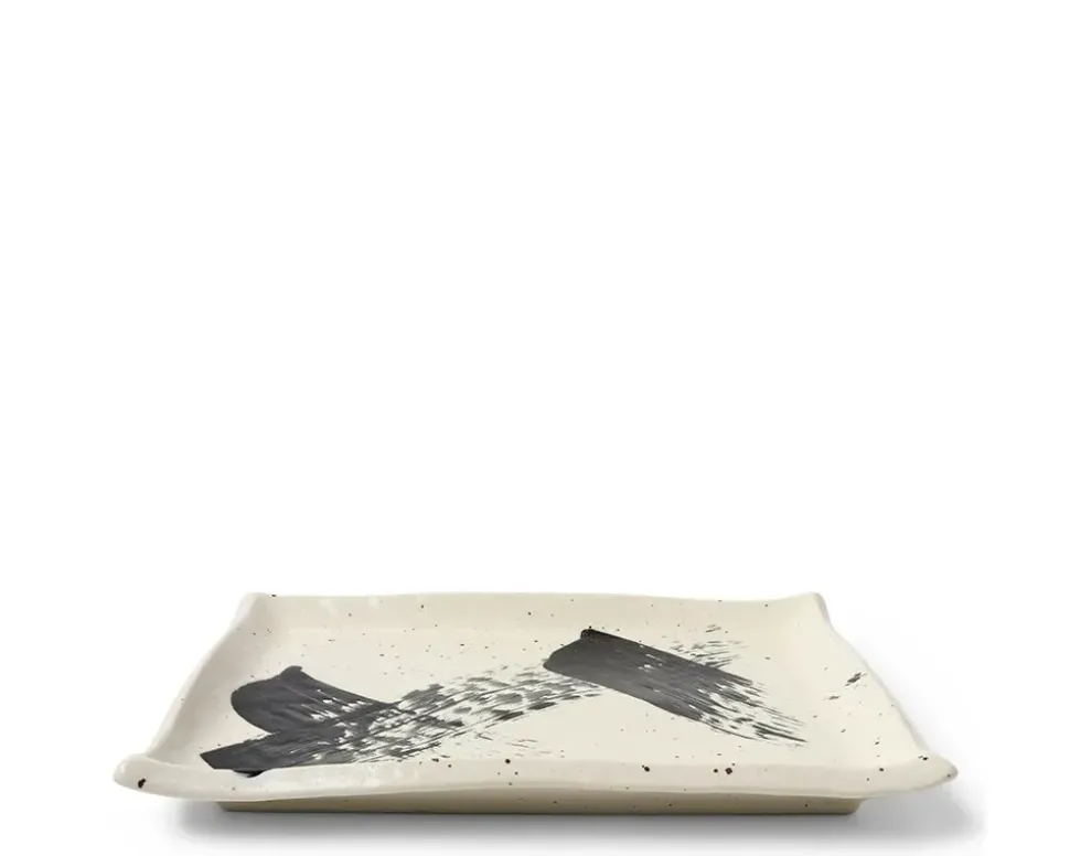 Black White Brush Rectangle Platter