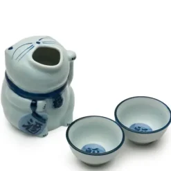Blue & White Cat Sake Set