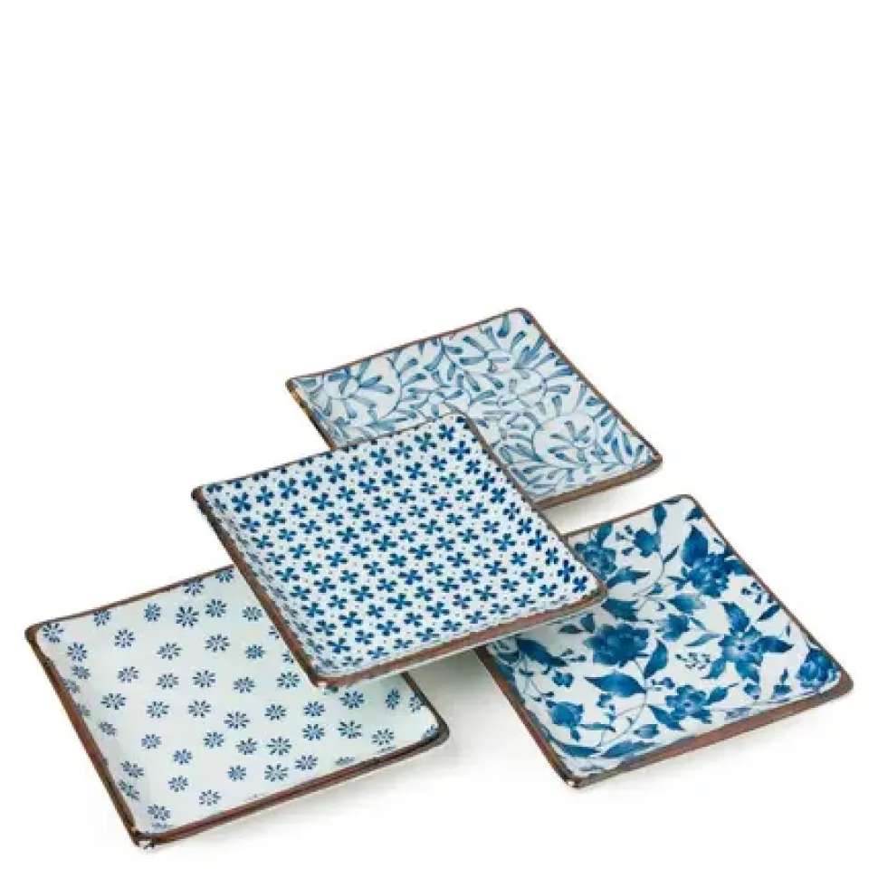 Blue & White 5" Sq. Plate Set