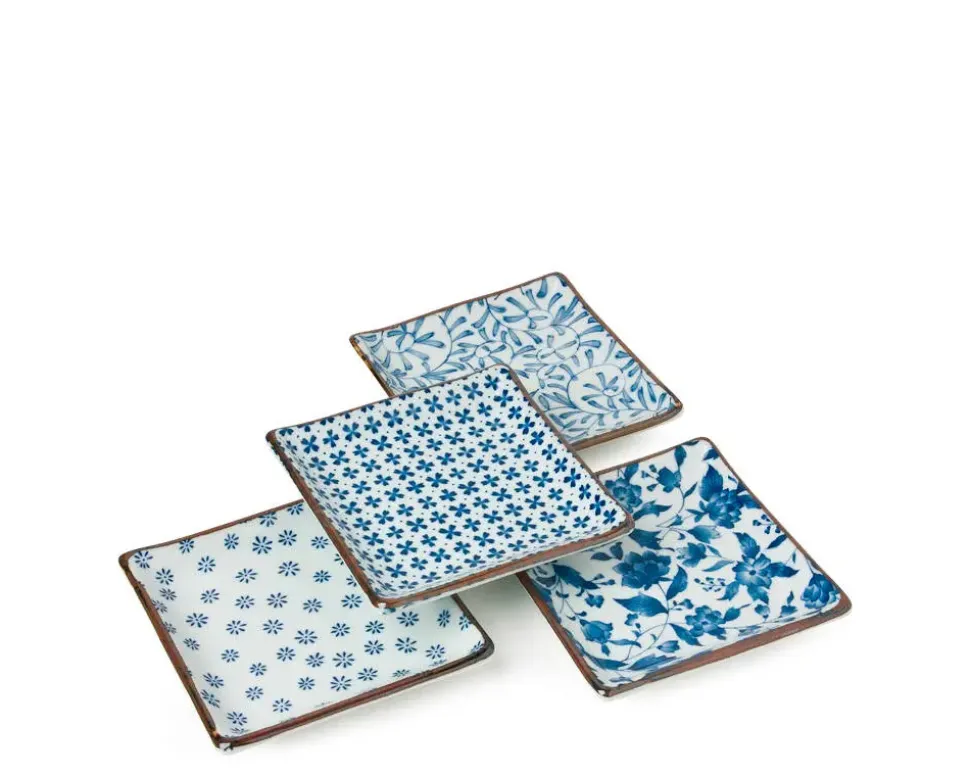 Blue & White 5" Sq. Plate Set