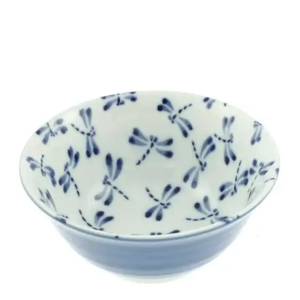 Bowl Blue & White Dragonfly 6"