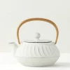 Cast Iron Teapot White Wave Gold Handle