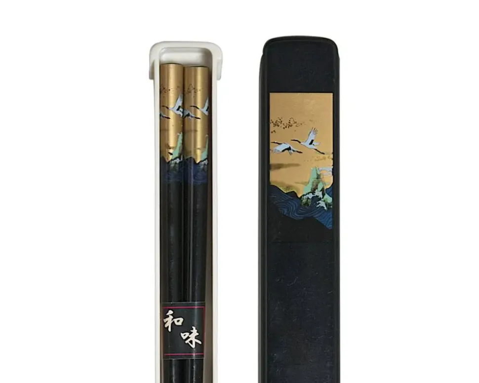 Cranes Chopsticks With Case - Black