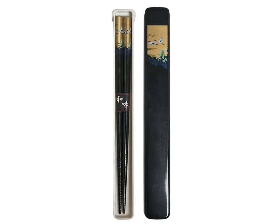 Cranes Chopsticks With Case - Black