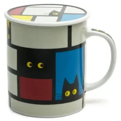 Cubist Cat 8 Oz. Lidded Mug - Gray
