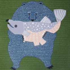 Furoshiki Bear Fish 41" Sq.