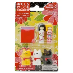 Iwako Kokeshi Fortune Cat Eraser Pack At Miya