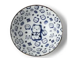 Maneki Neko Blue 7.75" Bowl