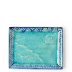 Plate Rectangle Turquoise Crackle Leaf/Pond