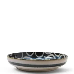 Rustic White Circles 7.75" Shallow Bowl