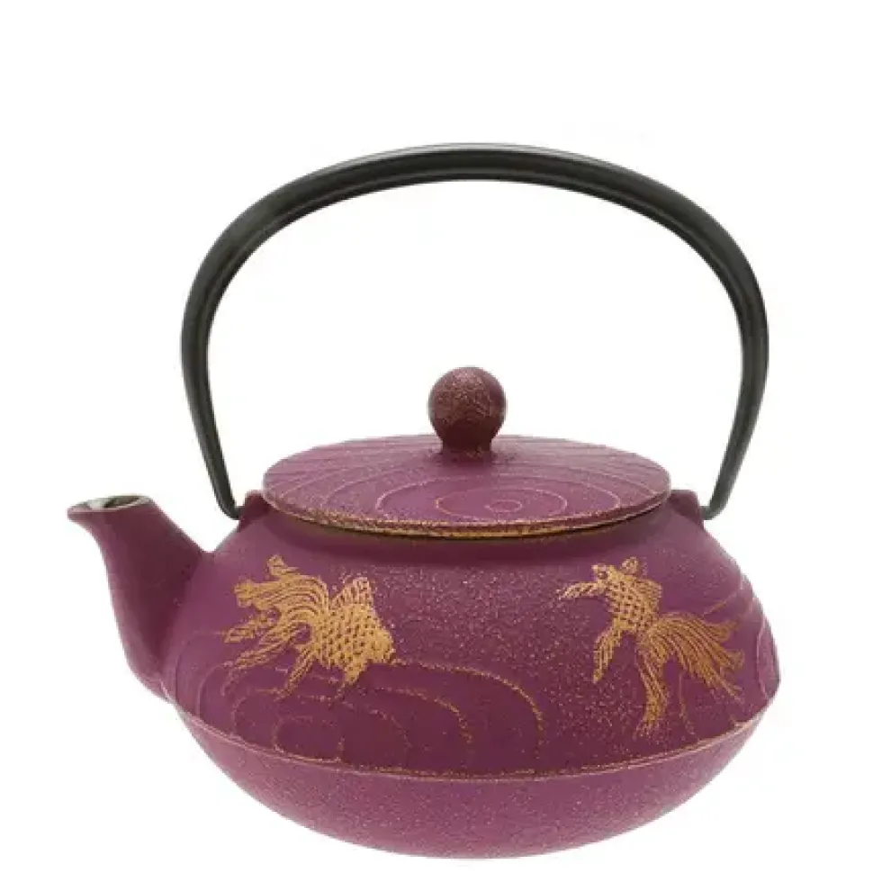 Teapot Cast Iron Purple Goldfish