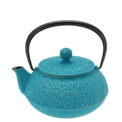 Teapot Cast Iron Silver Turquoise Sakura