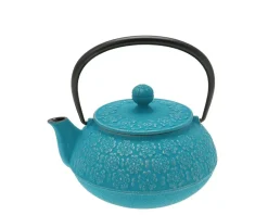 Teapot Cast Iron Silver Turquoise Sakura