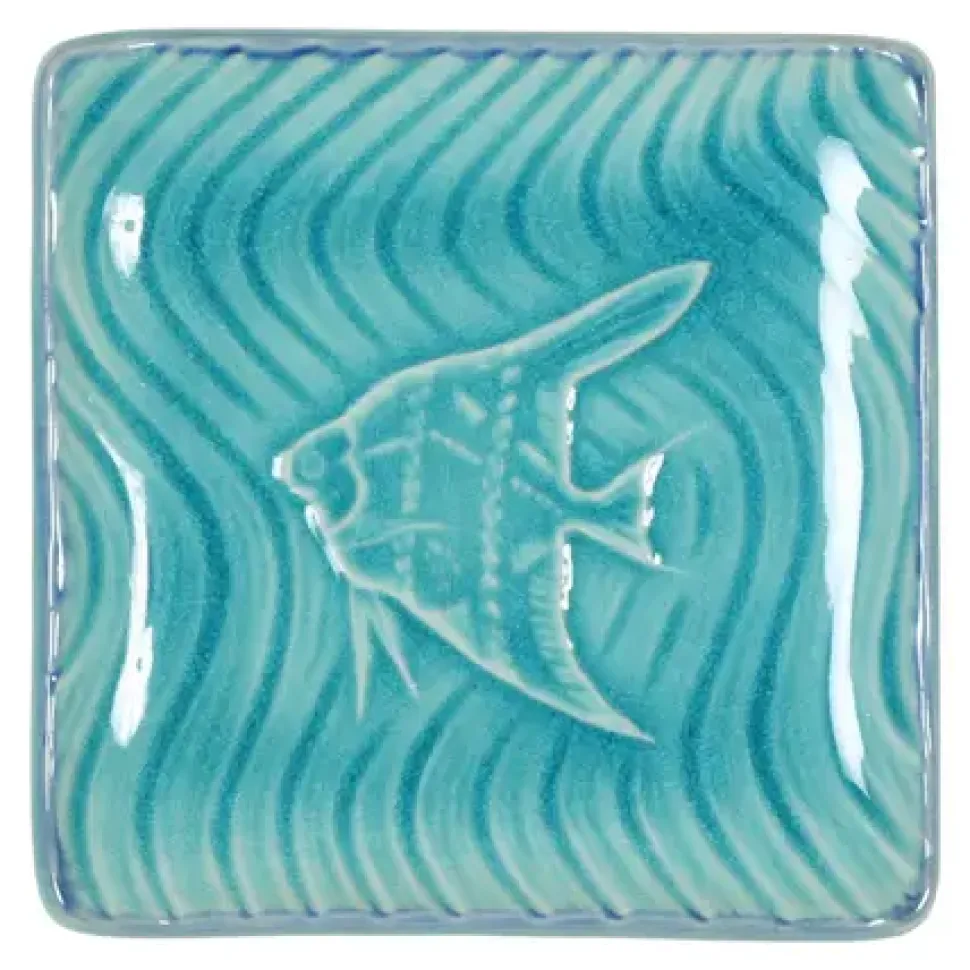 Turquoise Blue Fish 4.5" Sq. Plate